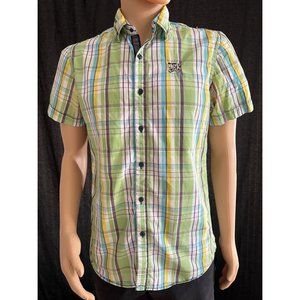 Crocker Men's Dress Shirt Multicolor Short Sleeve 100% Cotton Size L